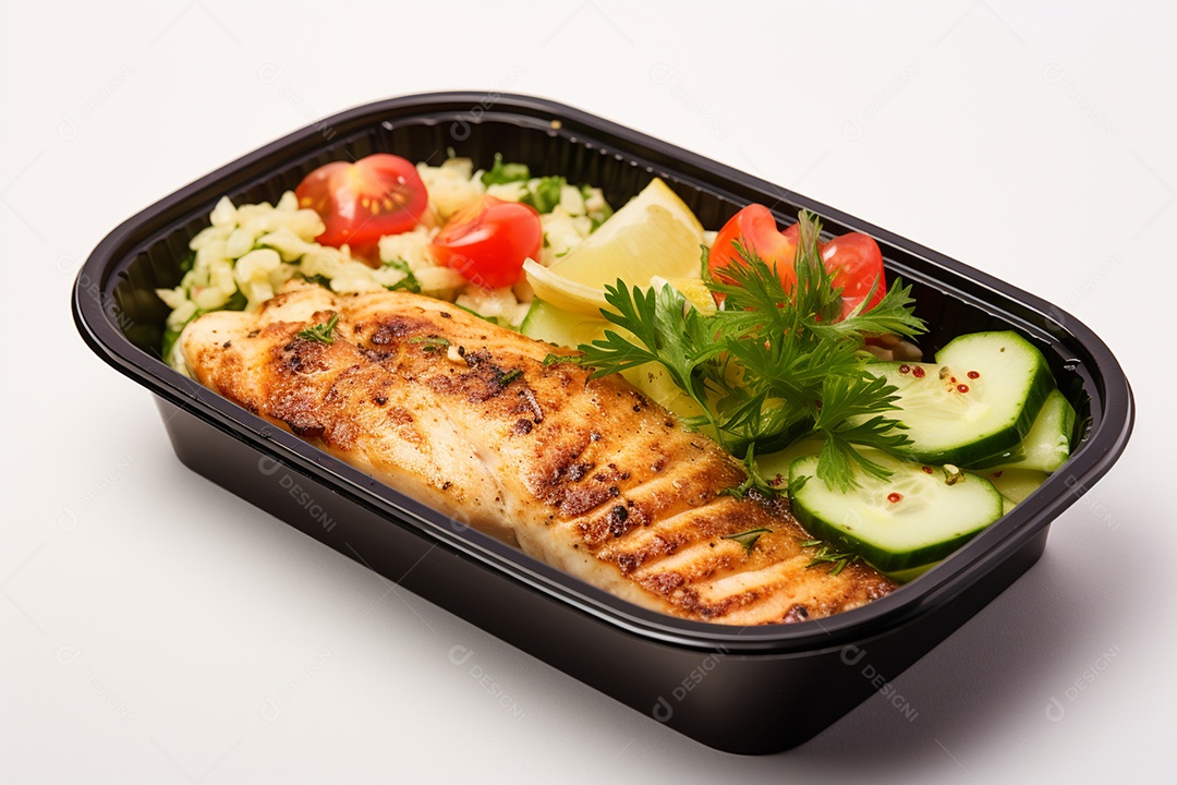 Marmitex de salada fit em fundo branco