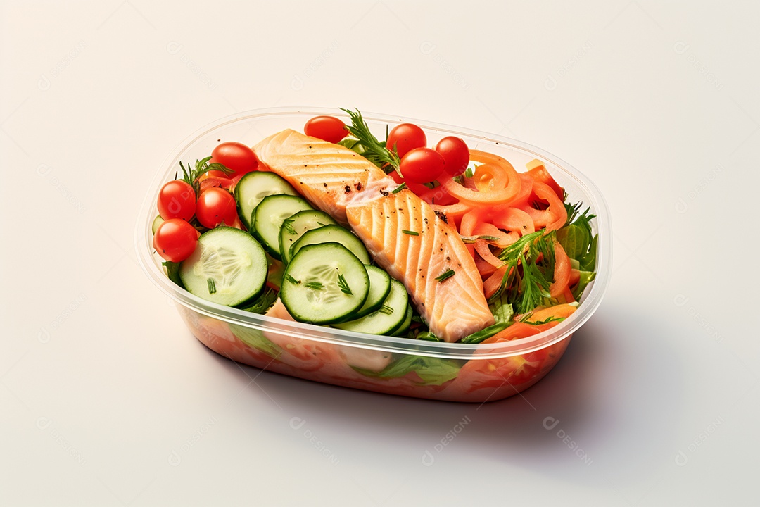 Marmitex de salada fit em fundo branco