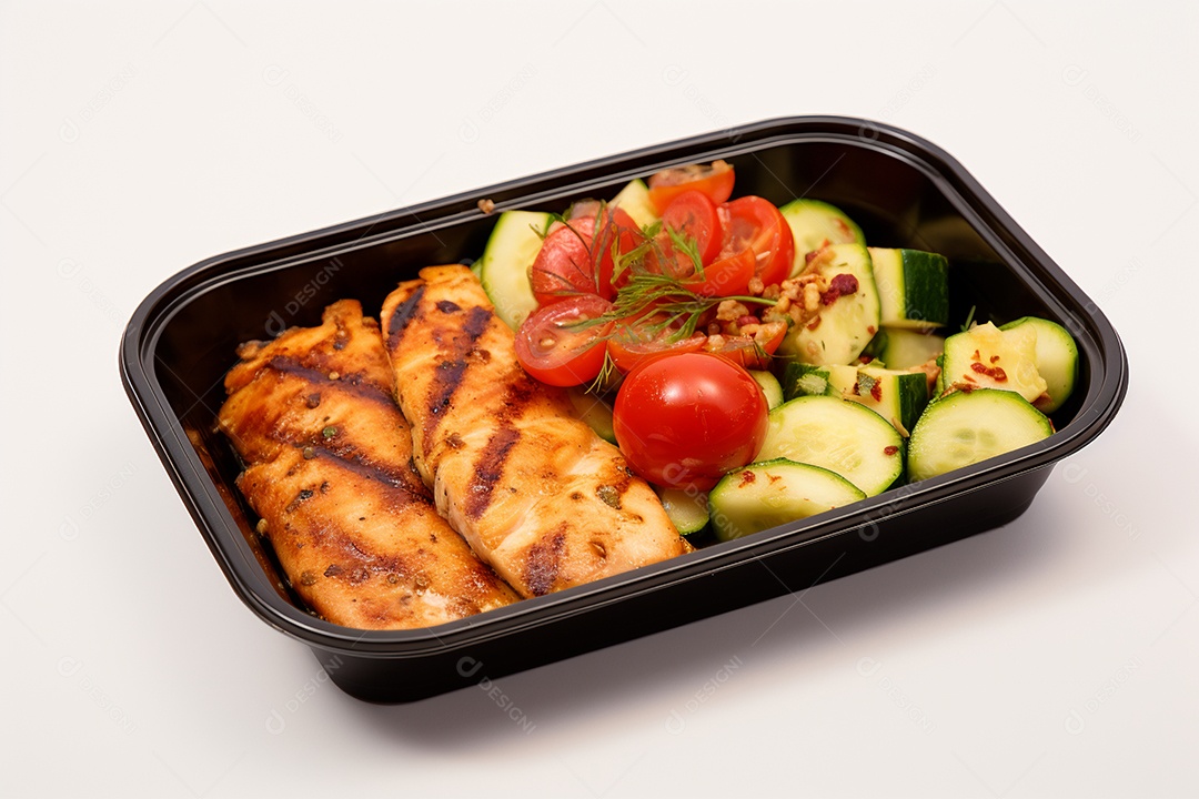 Marmitex de salada fit em fundo branco