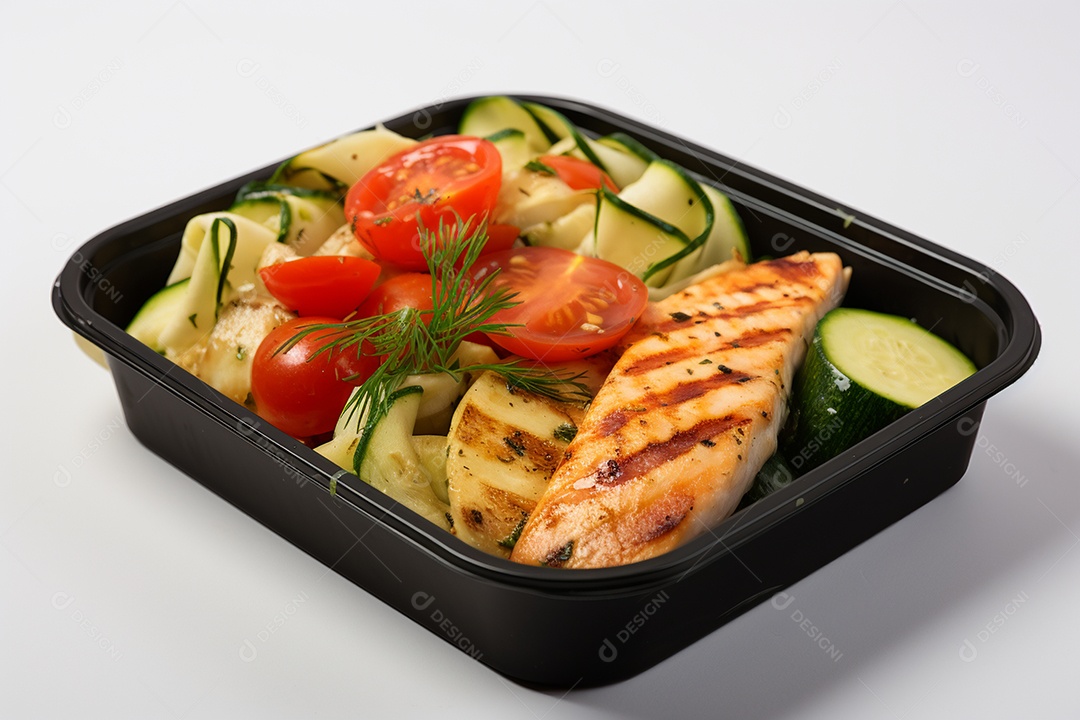 Marmitex de salada fit em fundo branco