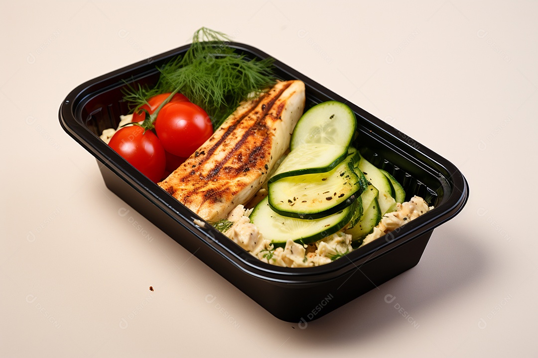 Marmitex de salada fit em fundo branco