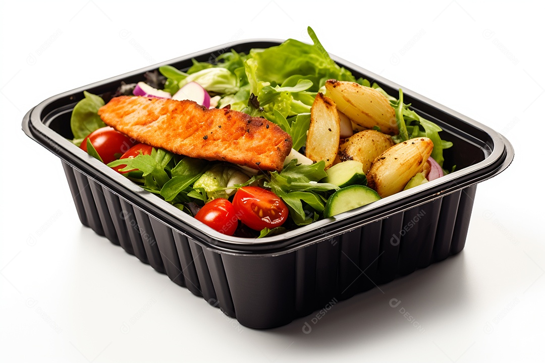 Marmitex de salada fit em fundo branco