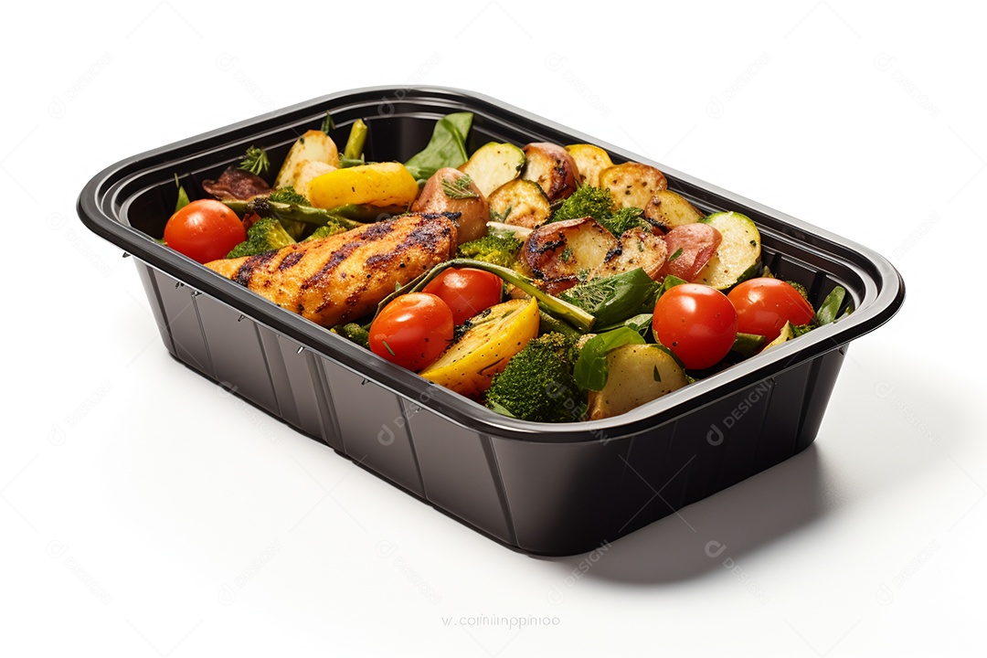 Marmitex de salada fit em fundo branco