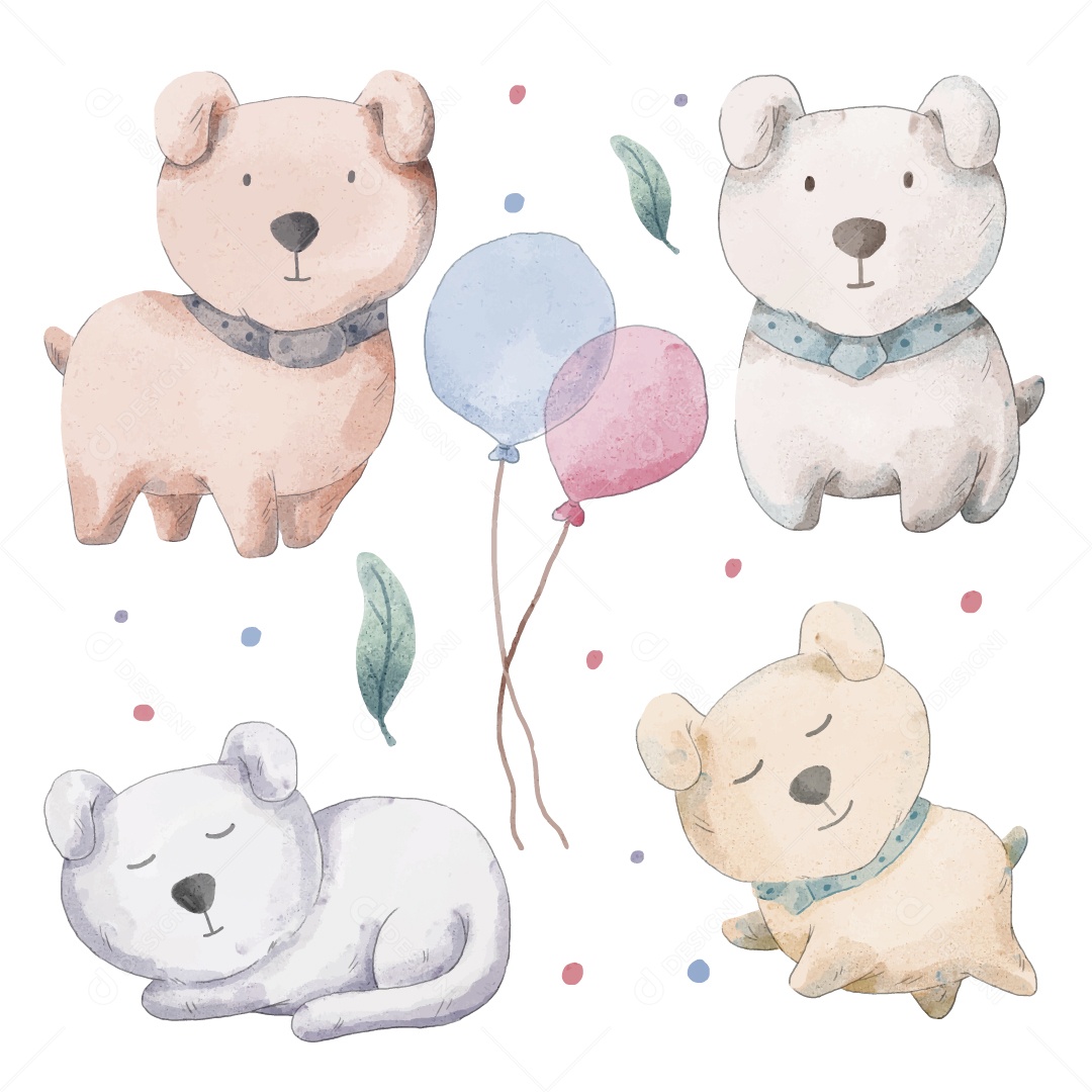 Cachorro em Aquarela Ilustração Vetor EPS