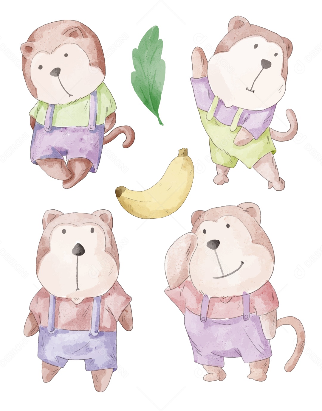 Macaco em Aquarela Ilustração Vetor EPS