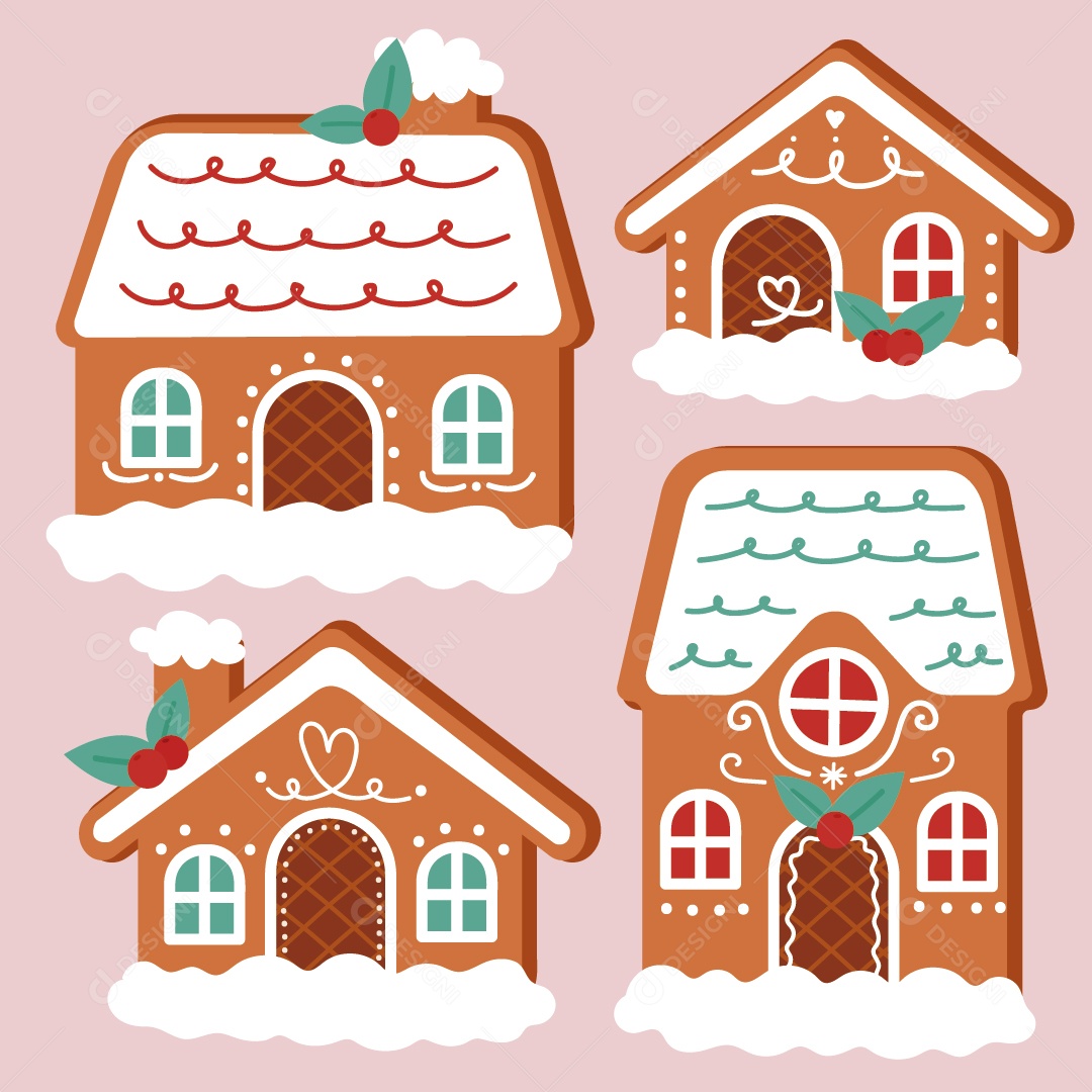 Pão No Formato de Casas Ilustrações de Natal Vetor EPS