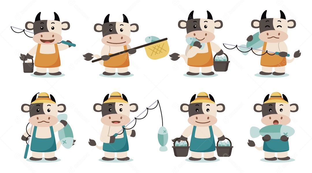 Vaca Pescador Ilustração Vetor EPS