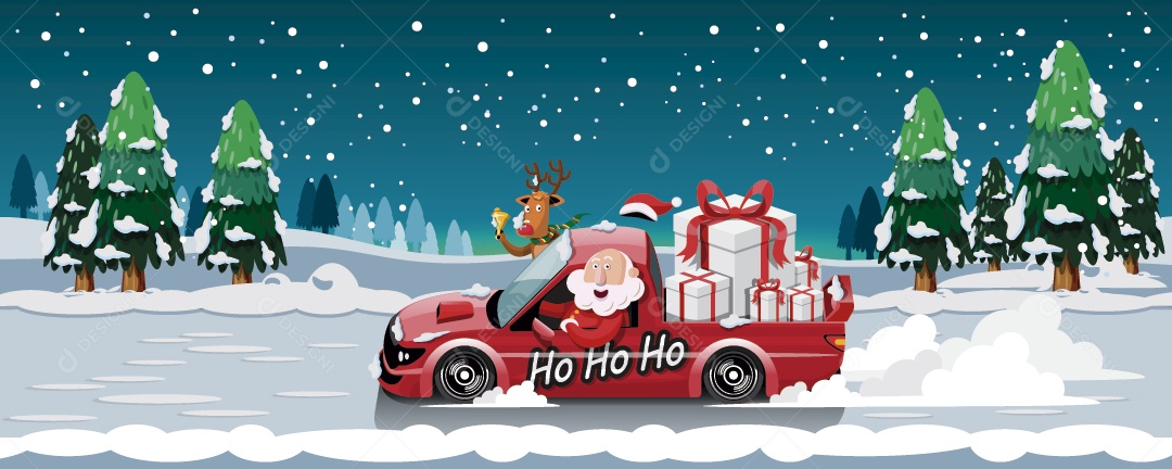 Papai Noel Entregando Presentes de Natal Vetor EPS