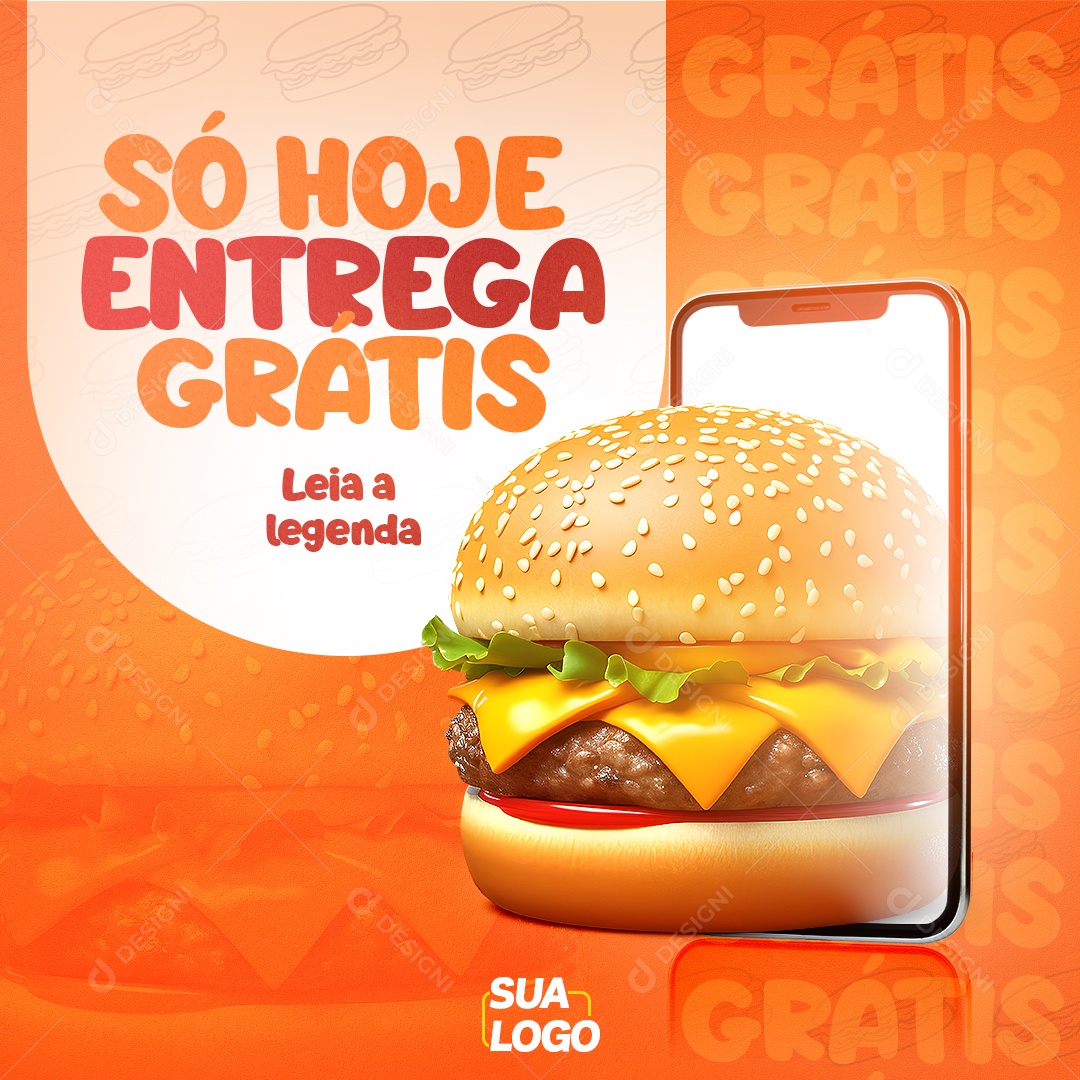 Hamburgueria Só Hoje Entrega Grátis Leia a Legenda Social Media PSD Editável