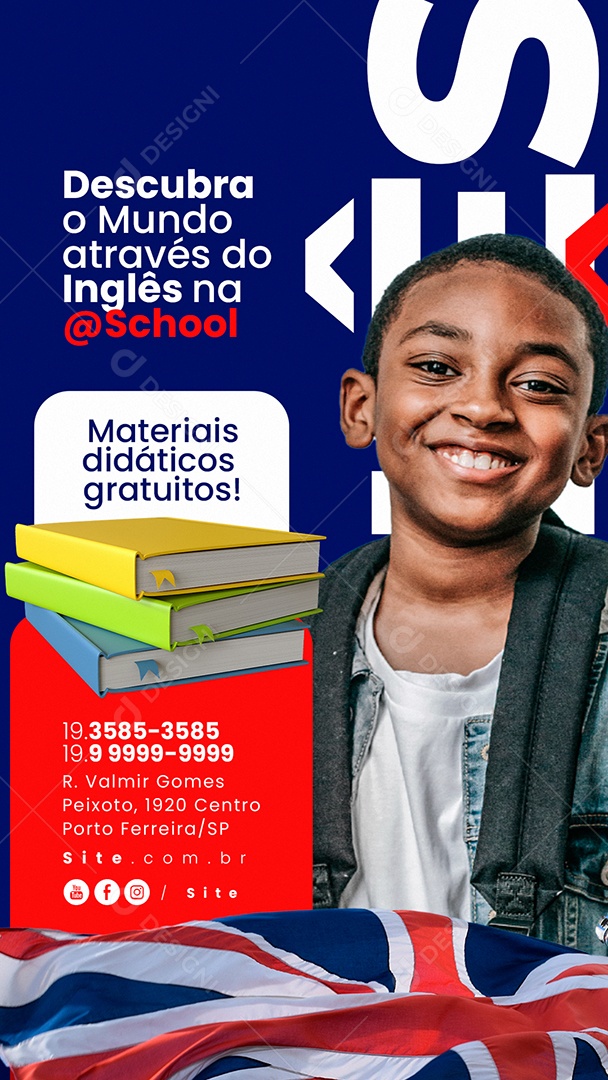 Story Escola De Idiomas Descubra o Mundo Através do Inglês Social Media PSD Editável