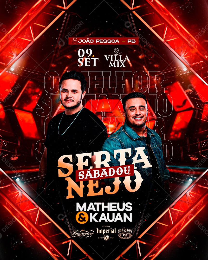 Flyer O Melhor Sertanejo Sábadou Matheus & Kauan Social Media PSD Editável