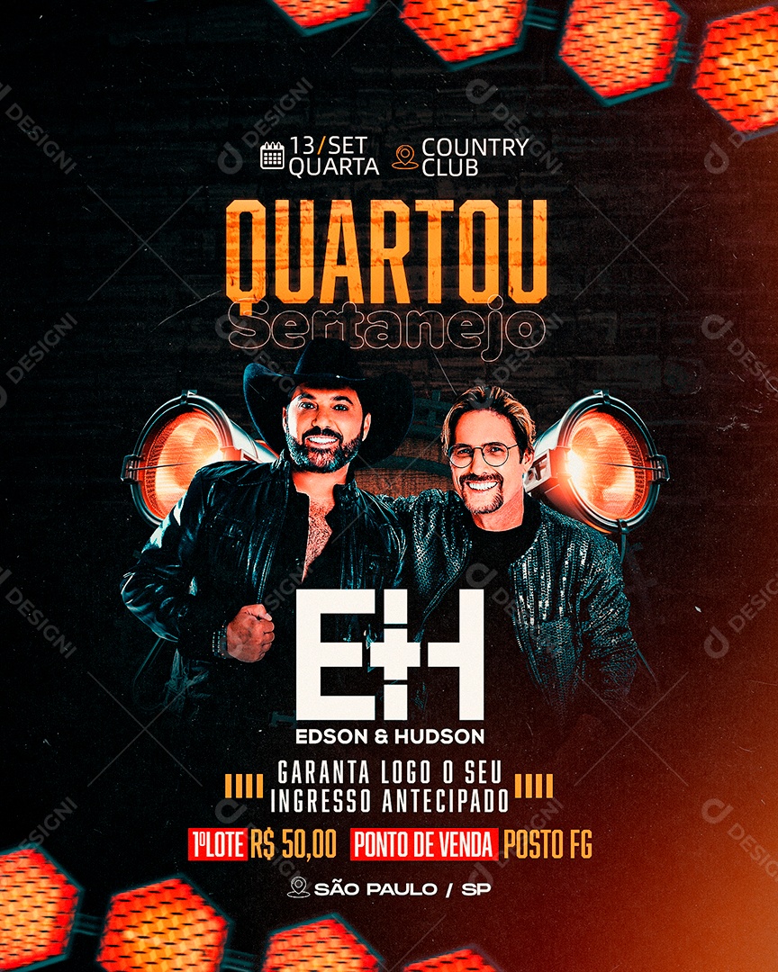 Flyer Quartou Sertanejo Edson & Hudson Social Media PSD Editável