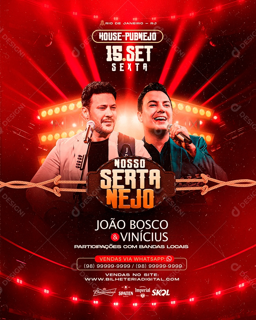 Flyer Nosso Sertanejo João Bosco & Vinícius Social Media PSD Editável