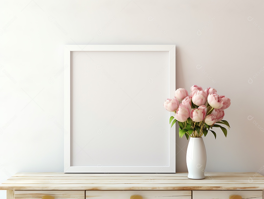 Casa contemporânea e aconchegante com sala de estar com moldura em branco para decoração