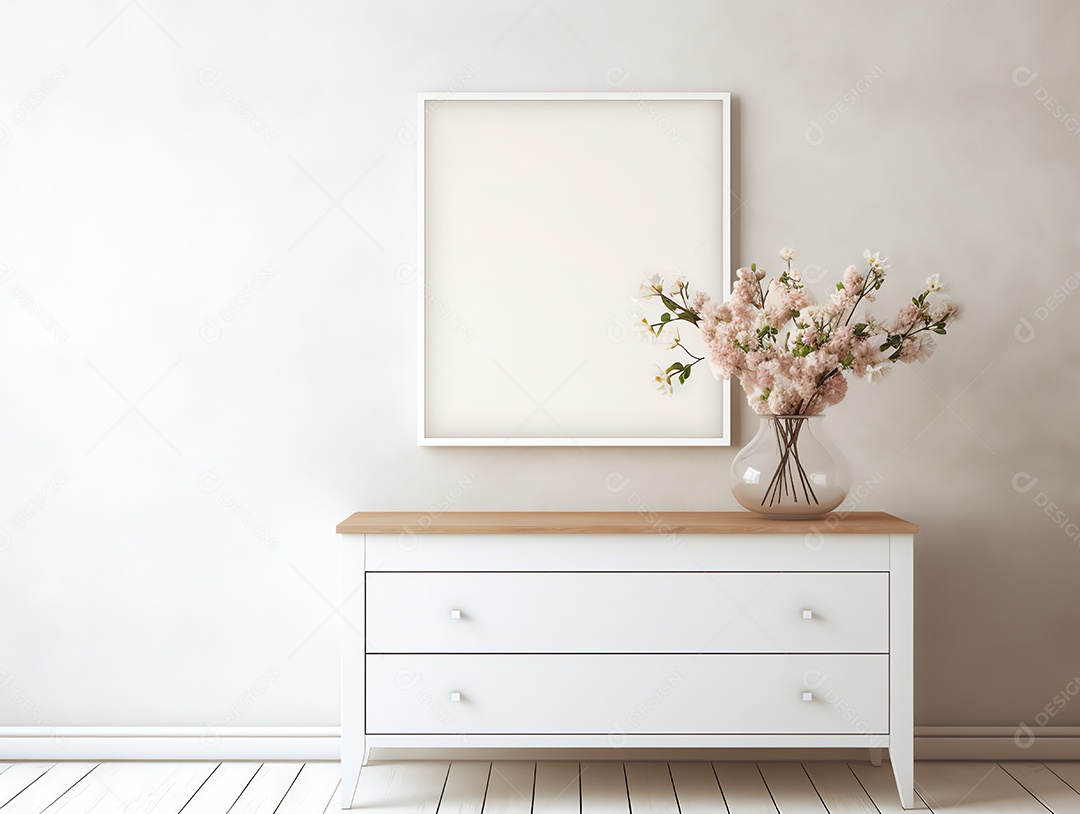 Casa contemporânea e aconchegante com sala de estar com moldura em branco para decoração