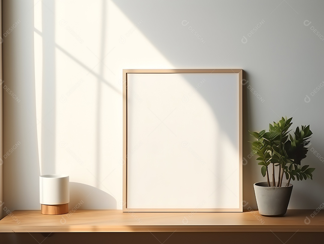 Casa contemporânea e aconchegante com sala de estar com moldura em branco para decoração