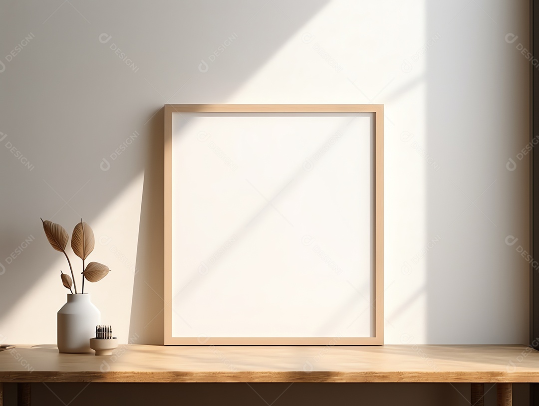 Casa contemporânea e aconchegante com sala de estar com moldura em branco para decoração