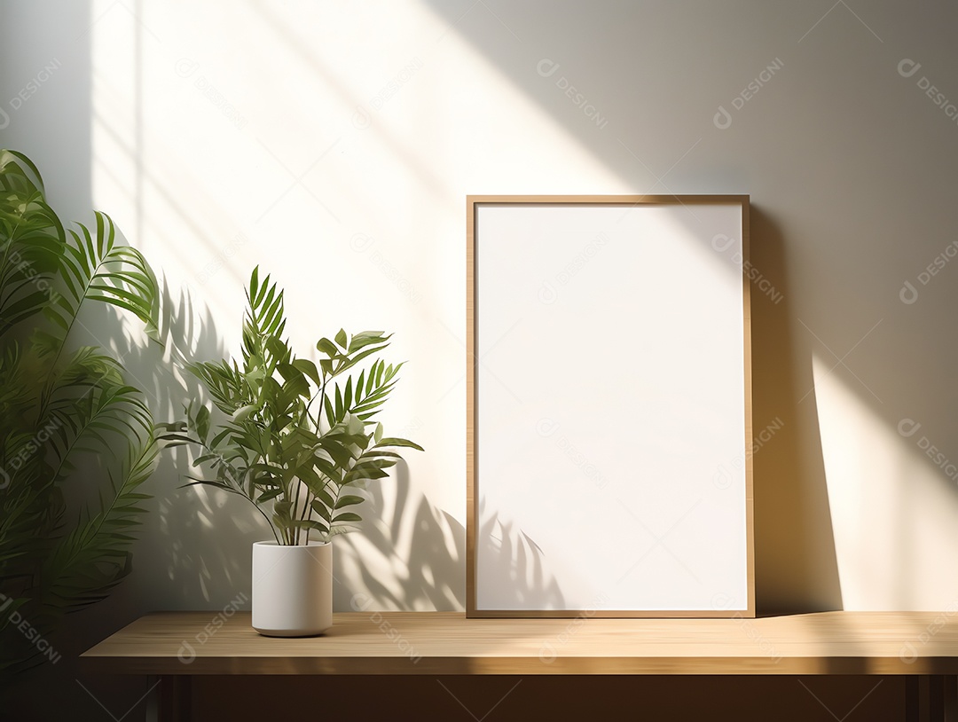 Casa contemporânea e aconchegante com sala de estar com moldura em branco para decoração
