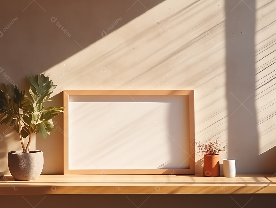 Casa contemporânea e aconchegante com sala de estar com moldura em branco para decoração