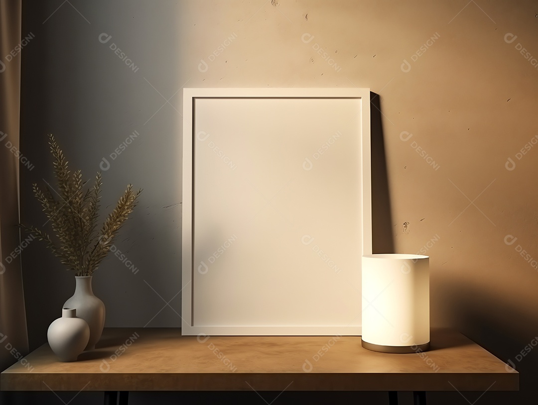 Casa contemporânea e aconchegante com sala de estar com moldura em branco para decoração