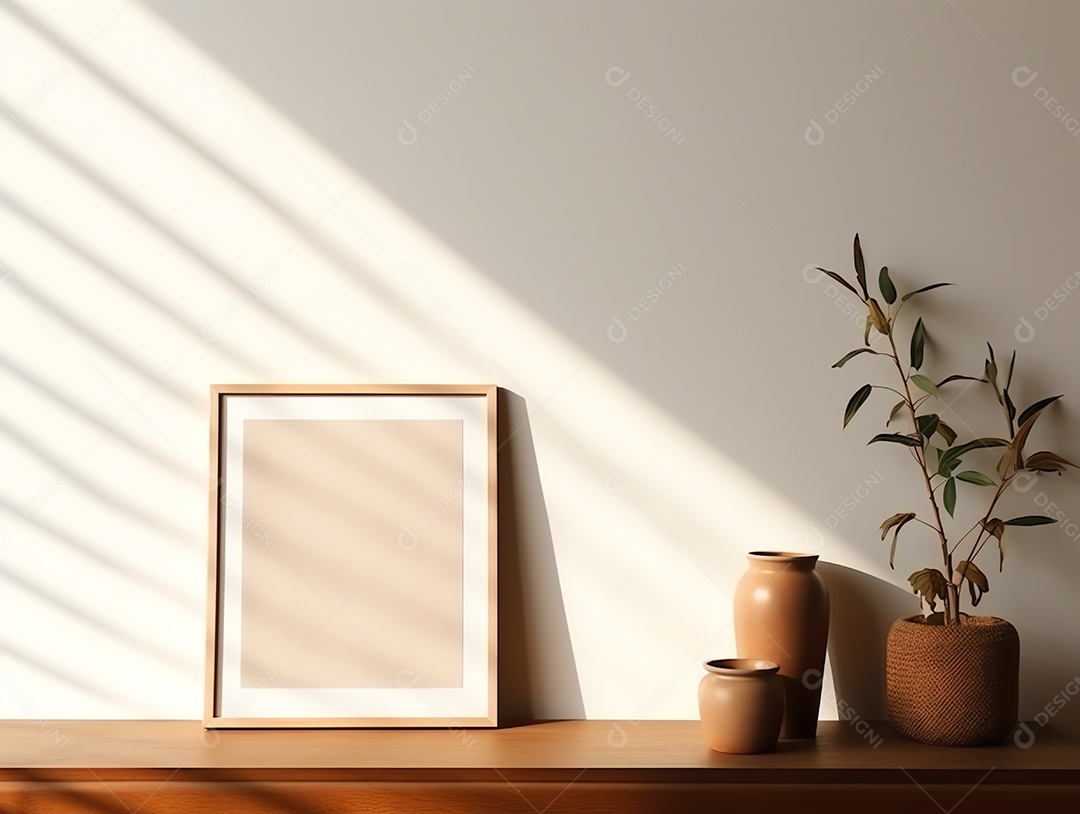 Casa contemporânea e aconchegante com sala de estar com moldura em branco para decoração