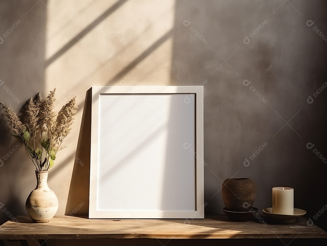 Casa contemporânea e aconchegante com sala de estar com moldura em branco para decoração