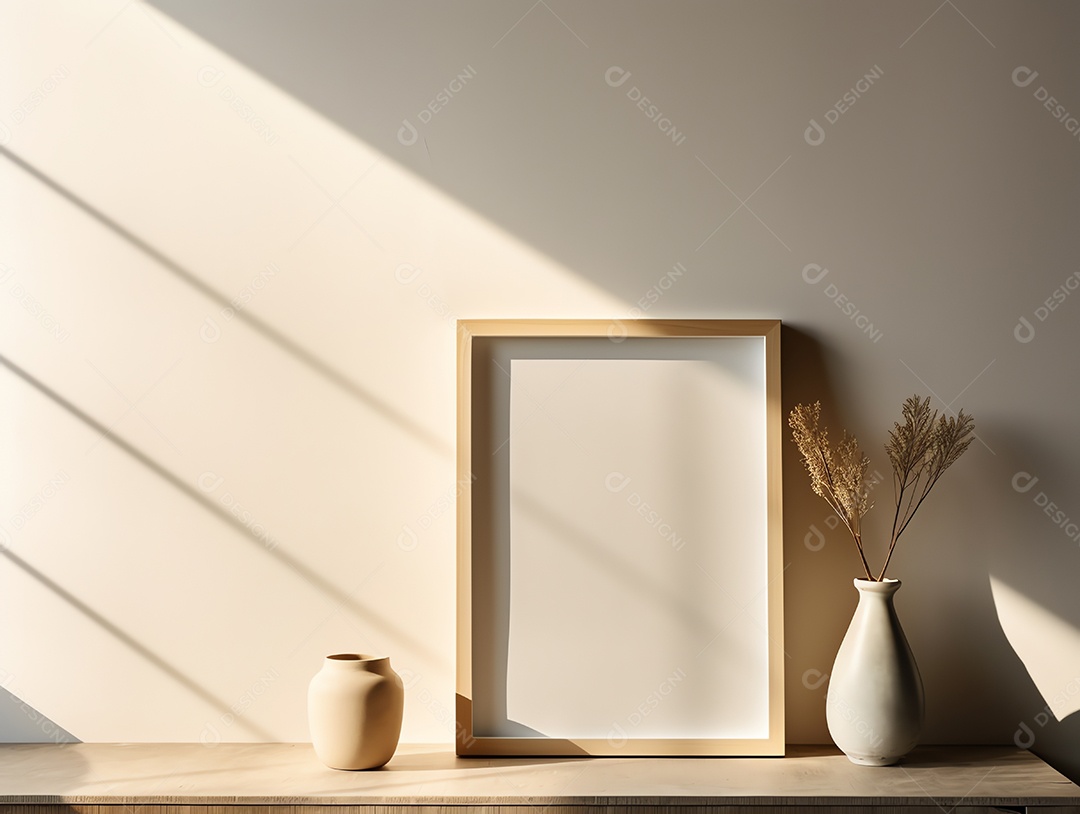 Casa contemporânea e aconchegante com sala de estar com moldura em branco para decoração