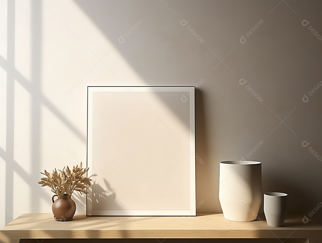 Casa contemporânea e aconchegante com sala de estar com moldura em branco para decoração