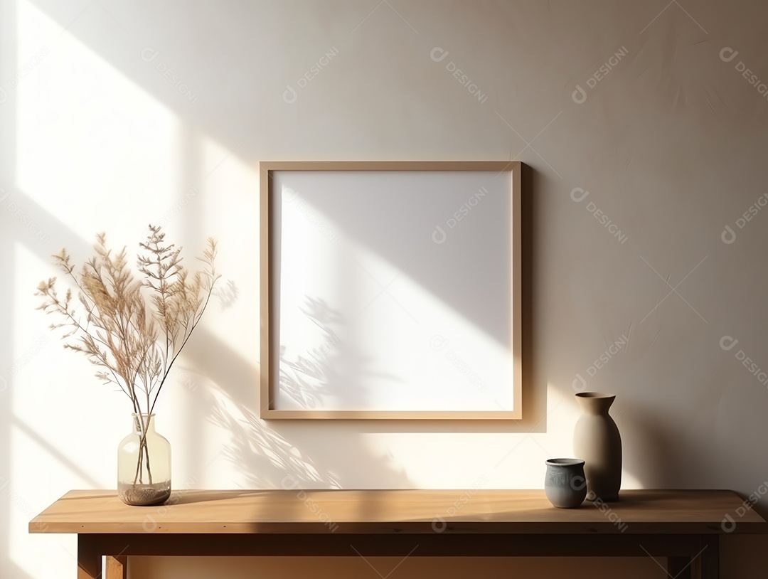 Casa contemporânea e aconchegante com sala de estar com moldura em branco para decoração