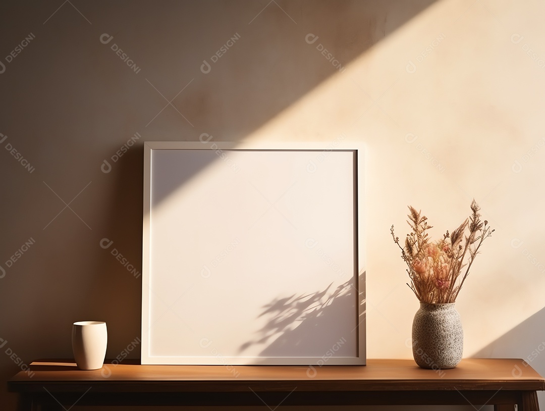 Casa contemporânea e aconchegante com sala de estar com moldura em branco para decoração