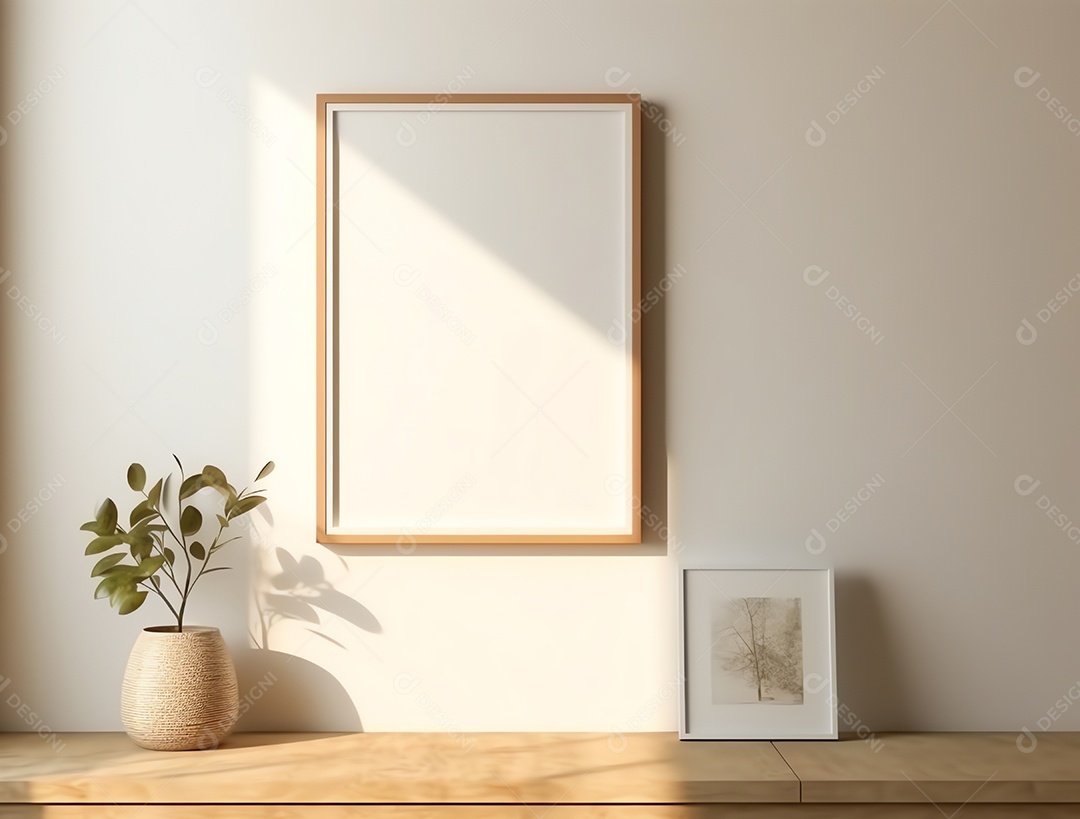 Casa contemporânea e aconchegante com sala de estar com moldura em branco para decoração