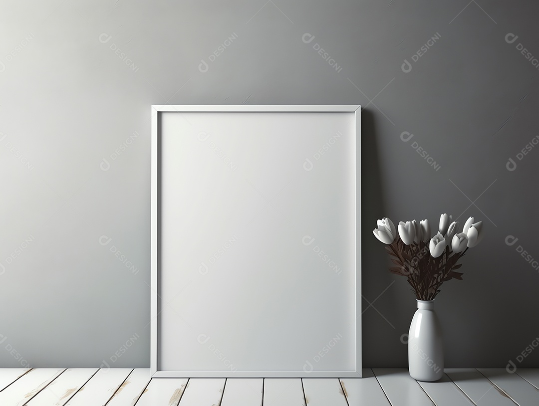 Casa contemporânea e aconchegante com sala de estar com moldura em branco para decoração