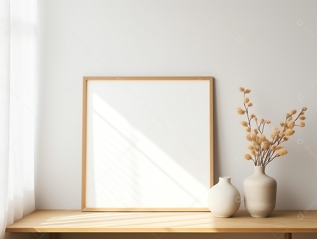 Casa contemporânea e aconchegante com sala de estar com moldura em branco para decoração