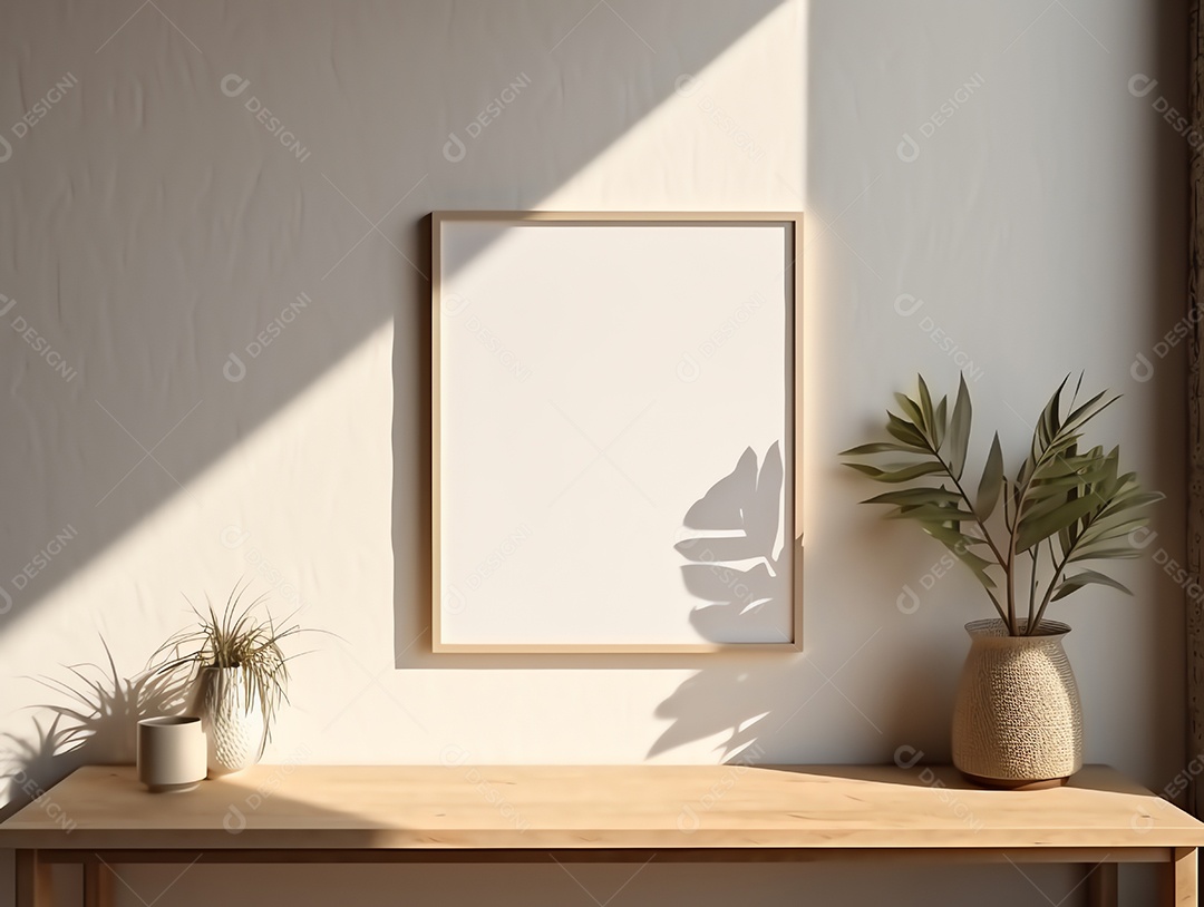 Casa contemporânea e aconchegante com sala de estar com moldura em branco para decoração