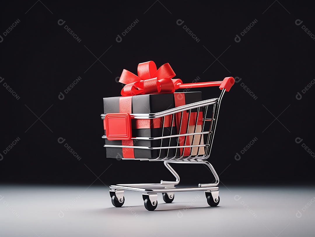 Carrinho de compras com caixas de presente para o conceito de feriado de sexta-feira negra