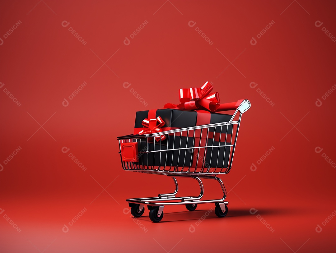 Carrinho de compras com caixas de presente para o conceito de feriado de sexta-feira negra