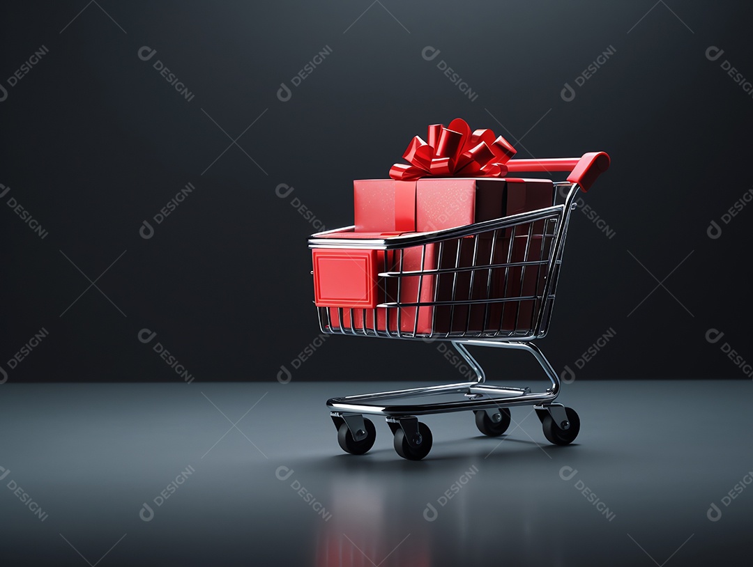 Carrinho de compras com caixas de presente para o conceito de feriado de sexta-feira negra