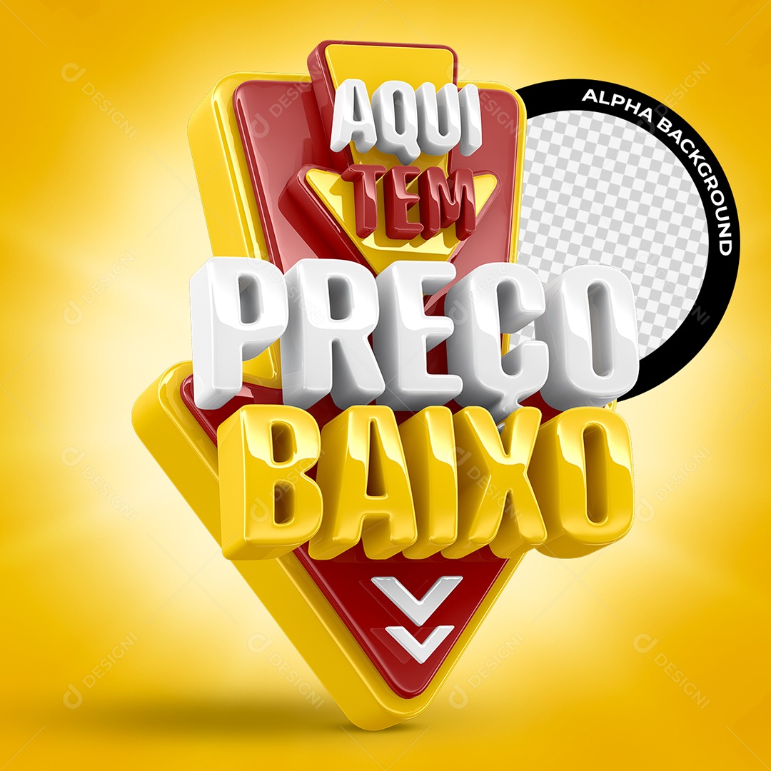 Selo 3D Aqui Tem Preço Baixo para Composição PSD