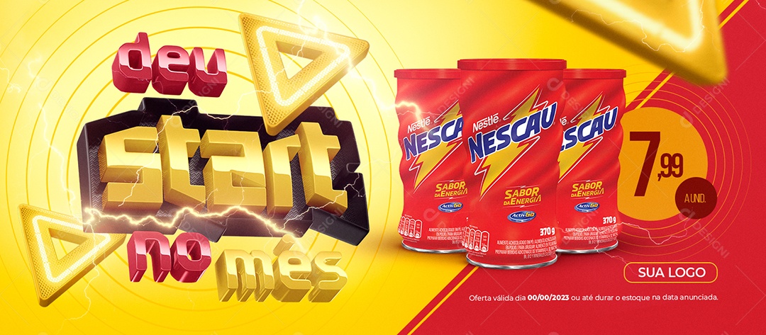Social Media Banner Deu Start no Mês Supermercado Nescau 7,99 PSD Editável