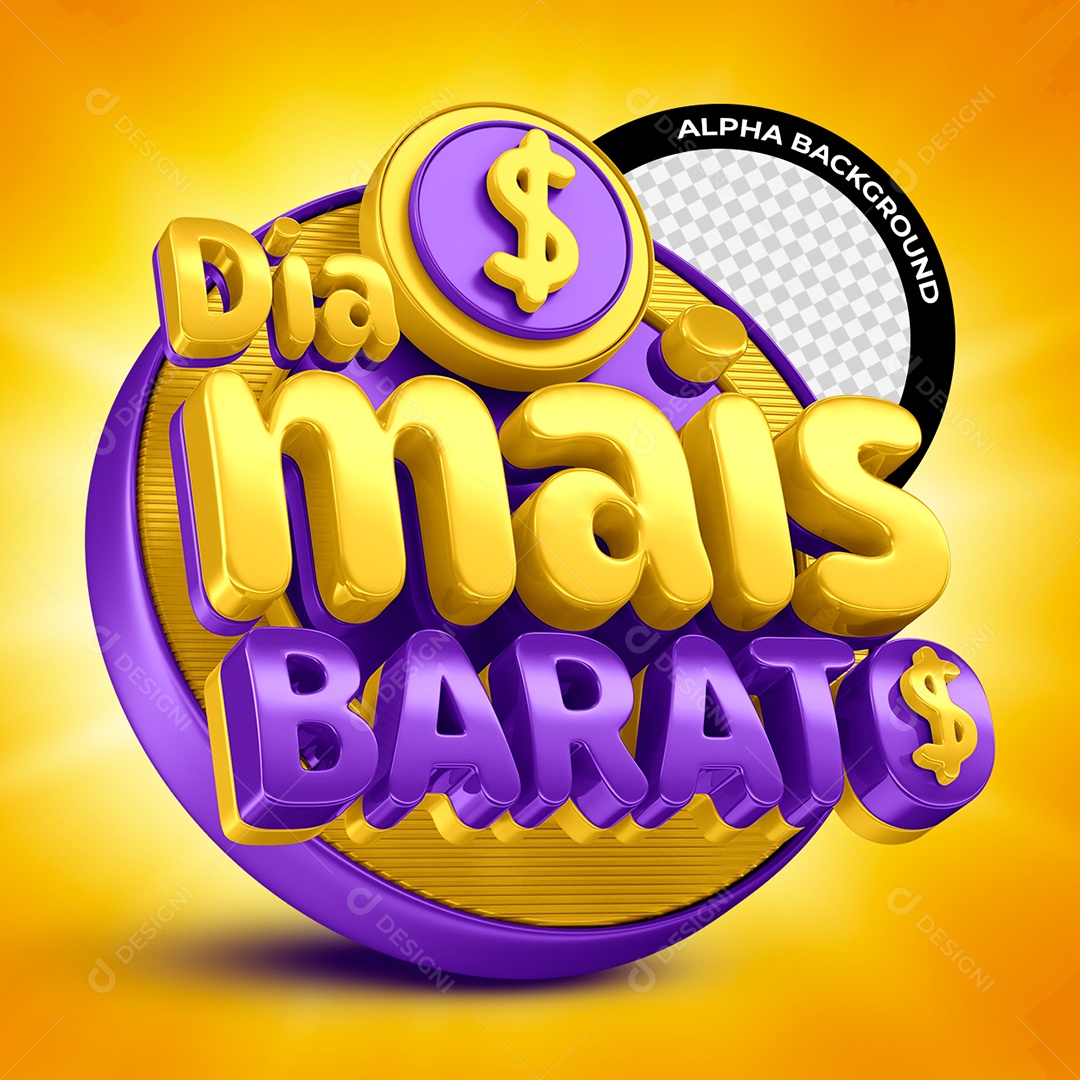 Dia Mais Barato Selo 3D Roxo e Dourado para Composição PSD