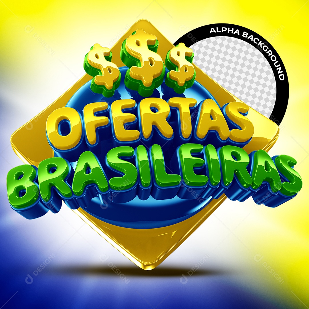 Ofertas Brasileiras Selo 3D Azul Verde e Amarelo para Composição PSD