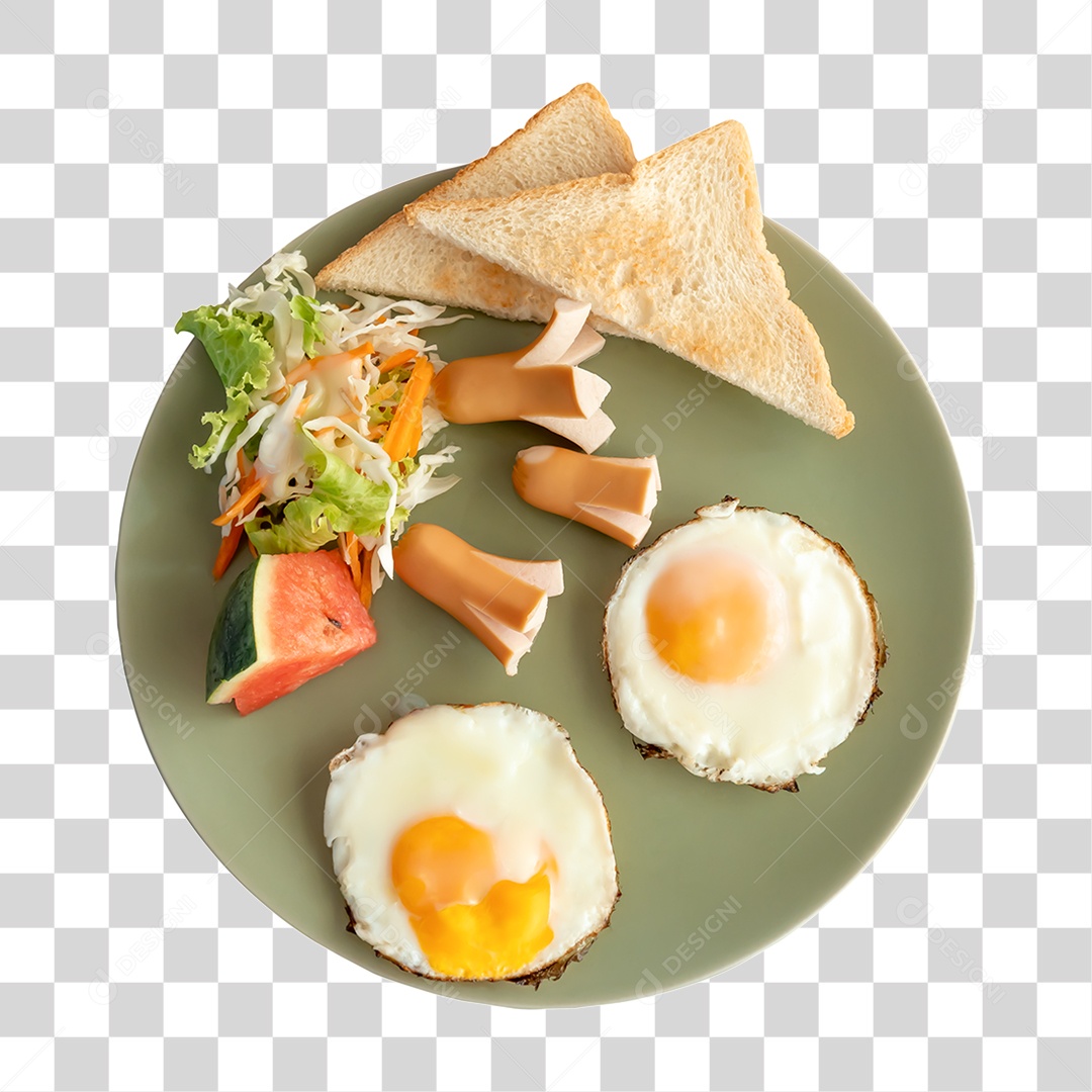 Café da Manhã Servido com Ovos Pães e Frutas PNG Transparente