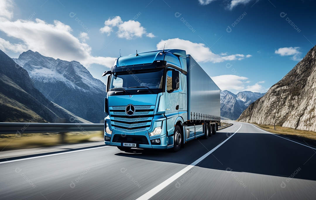 Retrato realista de caminhão sobre estrada