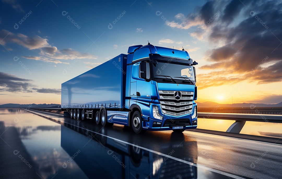 Retrato realista de caminhão sobre estrada