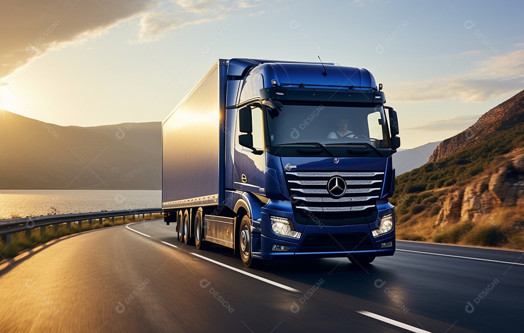 Retrato realista de caminhão sobre estrada
