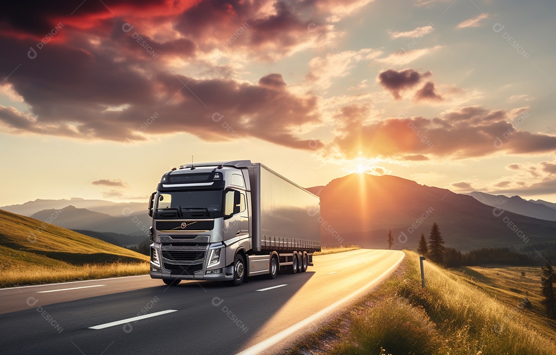Retrato realista de caminhão sobre estrada