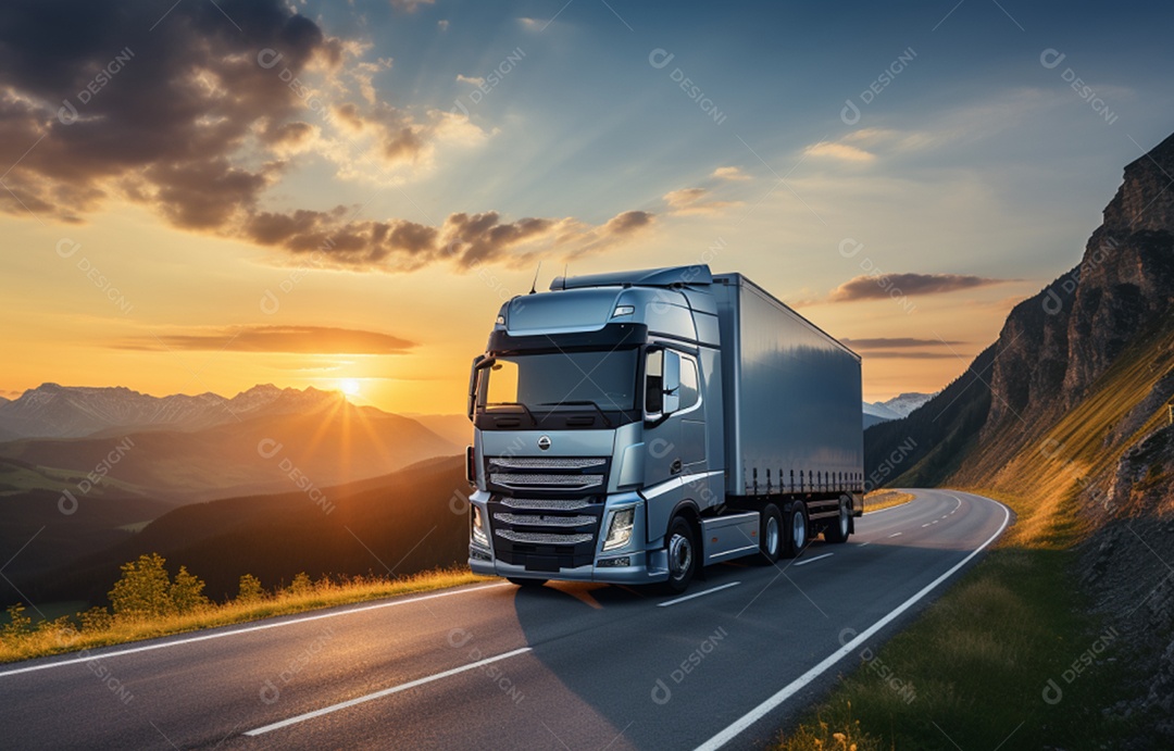 Retrato realista de caminhão sobre estrada