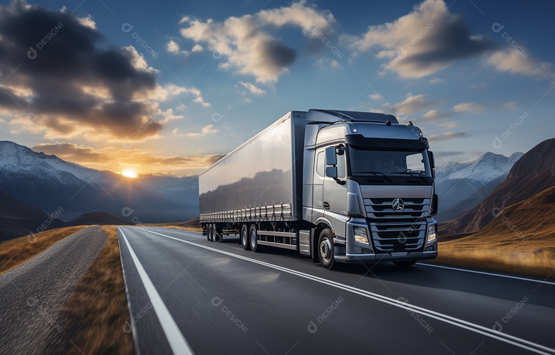 Retrato realista de caminhão sobre estrada
