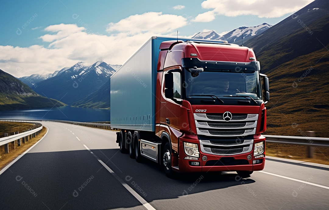 Retrato realista de caminhão sobre estrada