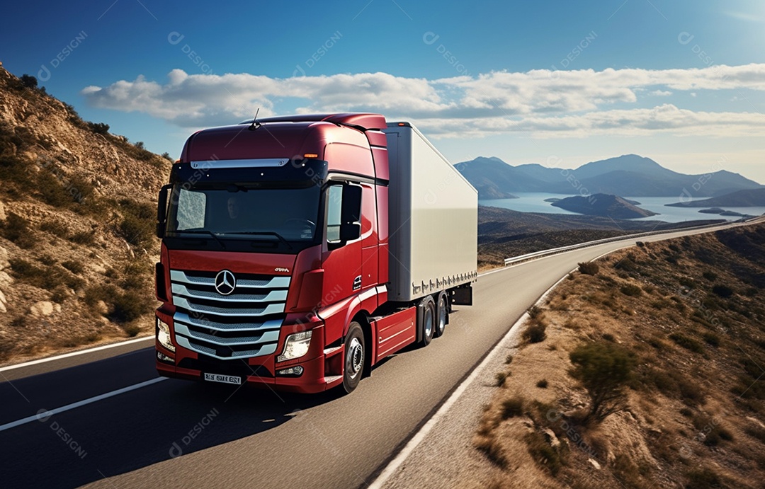 Retrato realista de caminhão sobre estrada